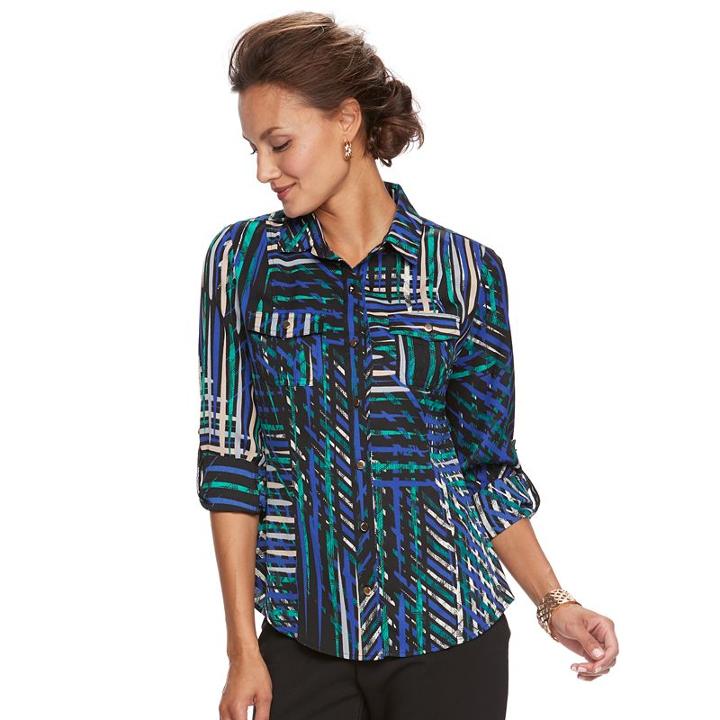 Women's Dana Buchman Nailhead Camp Shirt, Size: Xl, Med Blue