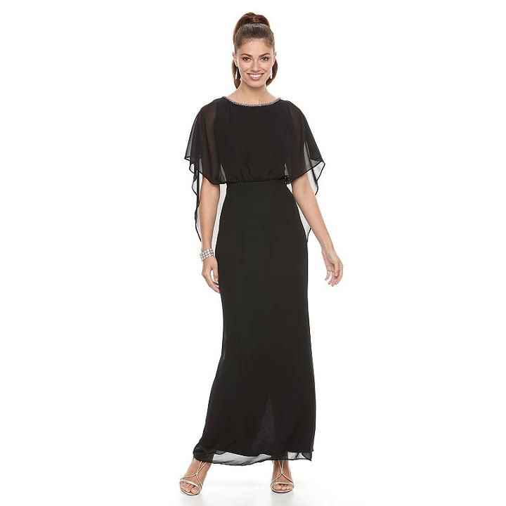 Women's Chaya Capelet Black Evening Gown, Size: 16, Grey (charcoal)