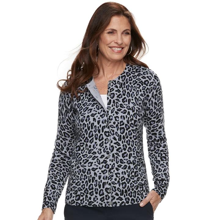 Petite Croft & Barrow&reg; Essential Cardigan Sweater, Women's, Size: M Petite, Light Blue
