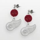 Logoart Detroit Red Wings Sterling Silver Crystal Ball Drop Earrings, Women's