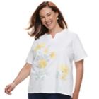 Plus Size Alfred Dunner Studio Floral Embroidery Top, Women's, Size: 2xl, White Floral