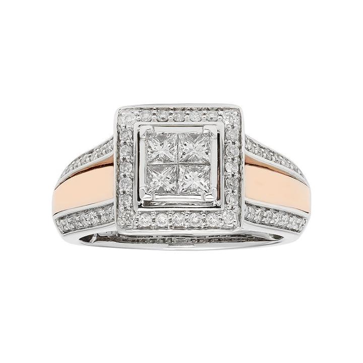 Two Tone 14k Gold 9/10 Carat T.w. Igl Certified Diamond Engagement Ring, Women's, Size: 7, White