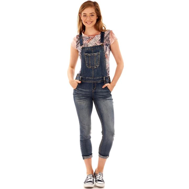 Juniors' Wallflower Ripped Denim Overalls, Teens, Size: Medium, Yellow Oth