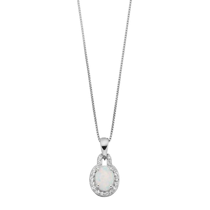 Sterling Silver Lab-created Opal & White Topaz Oval Halo Pendant Necklace, Women's, Size: 18