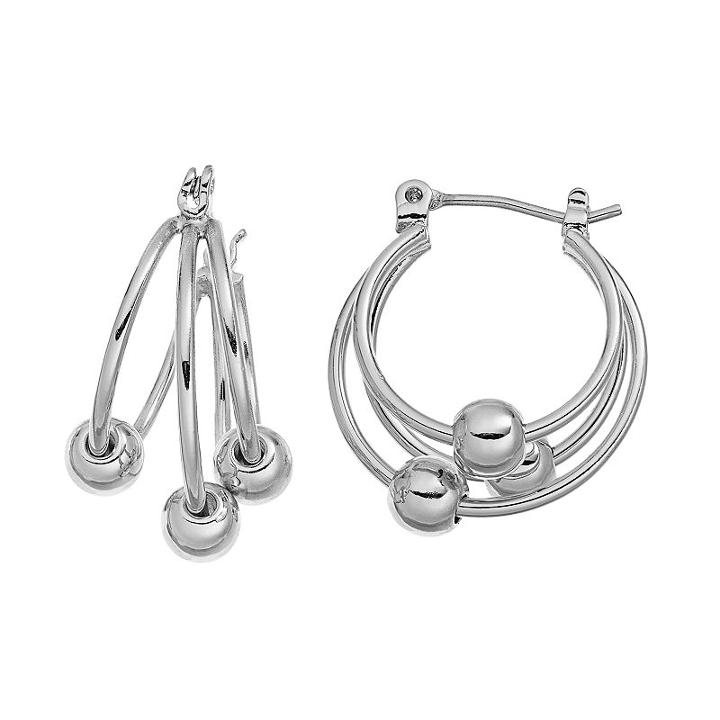 Chaps Beaded Triple Hoop Earrings, Women's, Silver
