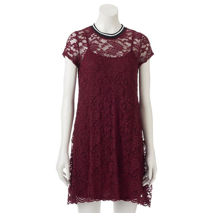 Juniors' Wallflower Striped Lace Swing Dress, Teens, Size: Medium, Drk Orange