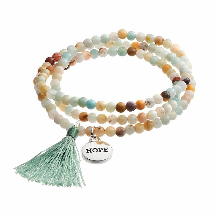 Healing Stone Amazonite Bead & Hope Charm Wrap Bracelet, Women's, Size: 20, Green