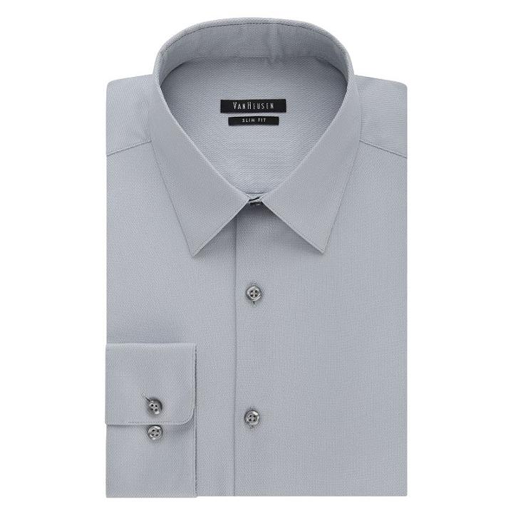 Men's Van Heusen Slim-fit Wrinkle-free Pique Dress Shirt, Size: 17.5-32/33, Silver