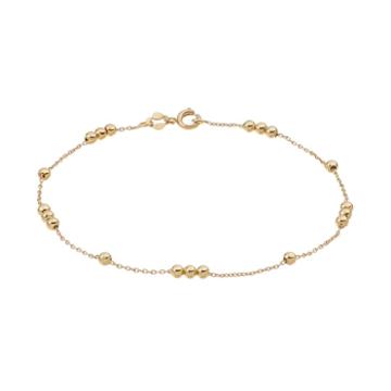 Barefootsies 14k Gold Plated Beaded Anklet, Women's, Size: 9, Yellow
