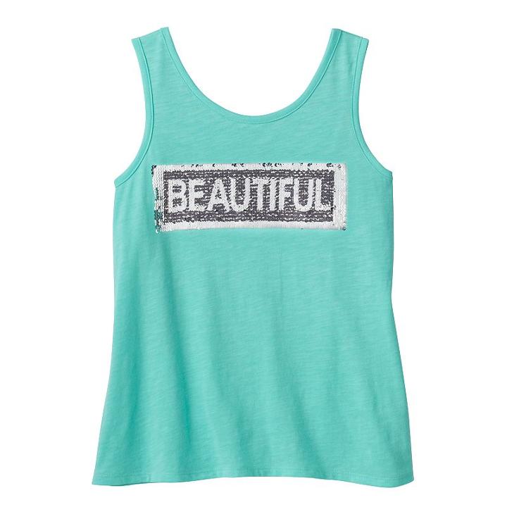 Girls 7-16 So&reg; Flippy Screen Sequin Applique Tank Top, Girl's, Size: 7-8, Turquoise/blue (turq/aqua)