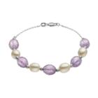Sterling Silver Amethyst & Freshwater Cultured Pearl Beaded Bracelet, Women's, Size: 7.5, Multicolor