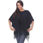 Women's White Mark Button Fringe Poncho, Black