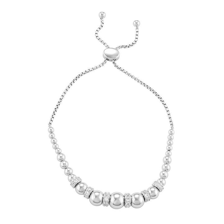Sterling Silver Lab-created White Sapphire Beaded Bolo Bracelet, Women's