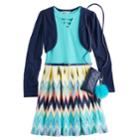 Girls 7-16 & Plus Size Knitworks Shrug & Chevron Textured Skater Dress Set With Purse, Size: 7, Blue (navy)