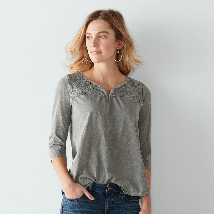 Women's Sonoma Goods For Life&trade; Embroidered Splitneck Top, Size: Medium, Lt Green