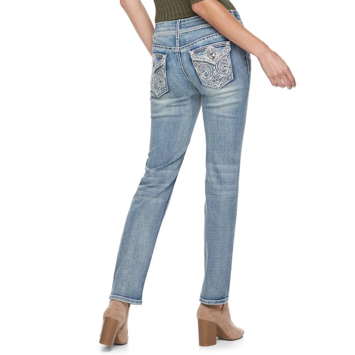 Women's Apt. 9&reg; Embellished Straight-leg Jeans, Size: 4, Med Blue
