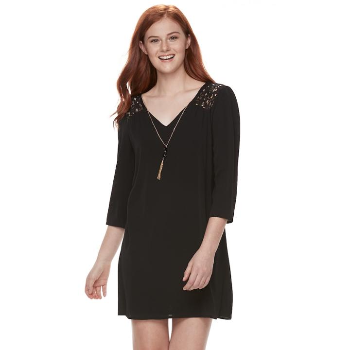 Juniors' Lily Rose Lace Yoke Shift Dress, Teens, Size: Xl, Black