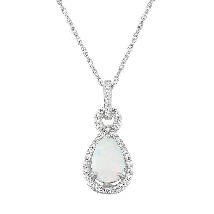 Sterling Silver Lab-created Opal & Lab-created White Sapphire Teardrop Pendant, Women's, Size: 18