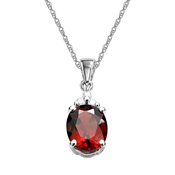 10k White Gold Garnet And Diamond Accent Pendant, Women's, Size: 18, Red