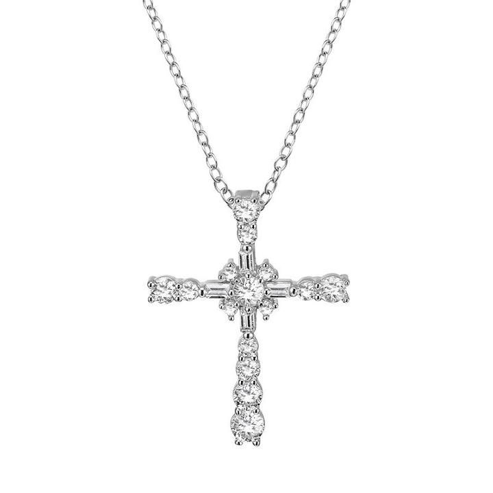 Sterling Silver Cubic Zirconia Cross Pendant, Women's, Size: 18, White