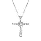 Sterling Silver Cubic Zirconia Cross Pendant, Women's, Size: 18, White