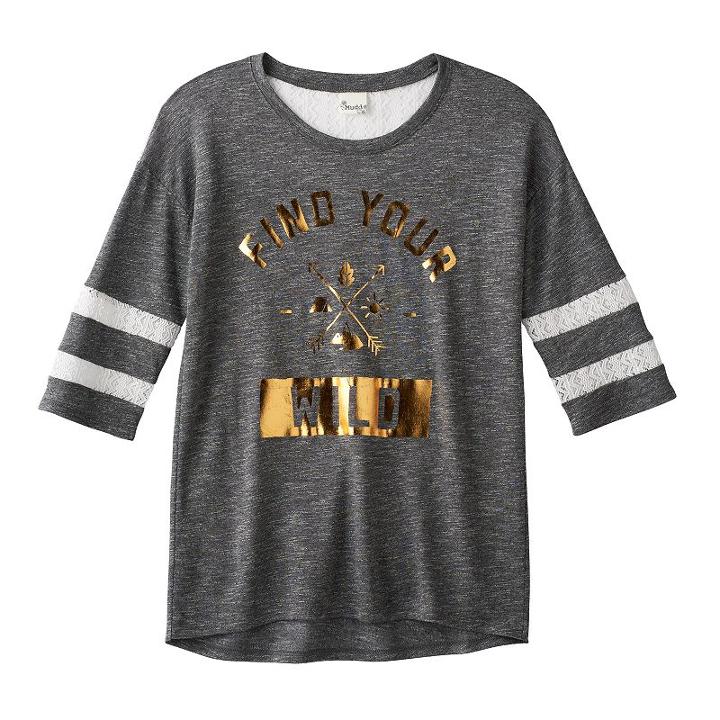 Girls 7-16 & Plus Size So&reg; Lace Yoke Varsity Tee, Size: 10, Black