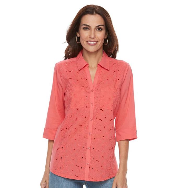 Women's Croft & Barrow&reg; Eyelet-front Top, Size: Medium, Med Orange