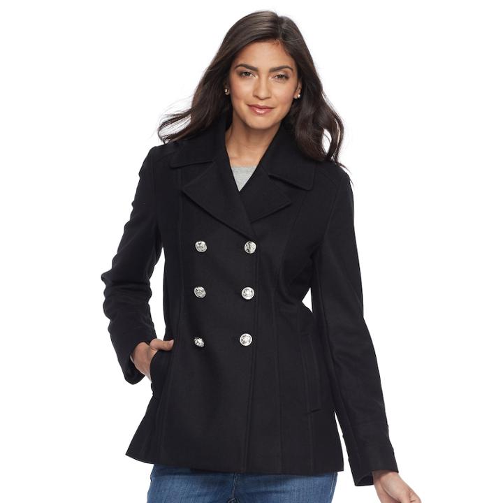 Women's Apt. 9&reg; Wool Blend Peacoat, Size: Medium, Black