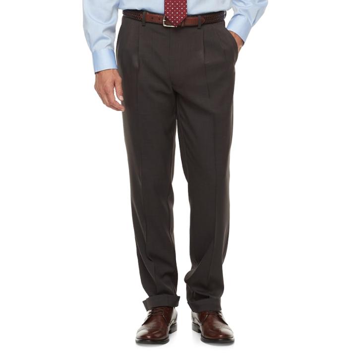 Men's Chaps Classic-fit Performance Pleated Dress Pants, Size: 42x30, Brown
