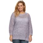 Plus Size Croft & Barrow&reg; Open-work High-low Sweater, Women's, Size: 3xl, Med Purple