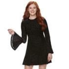 Juniors' Lily Rose Flocked Bell Sleeve Swing Dress, Teens, Size: Small, Black