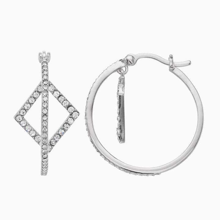 Chrystina Oval Hoop Earrings With Square Charm, Women's, White
