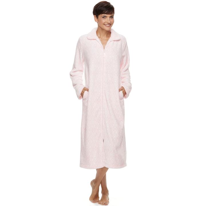 Women's Croft & Barrow&reg; Plush Zip Lounger, Size: Large, Brt Pink