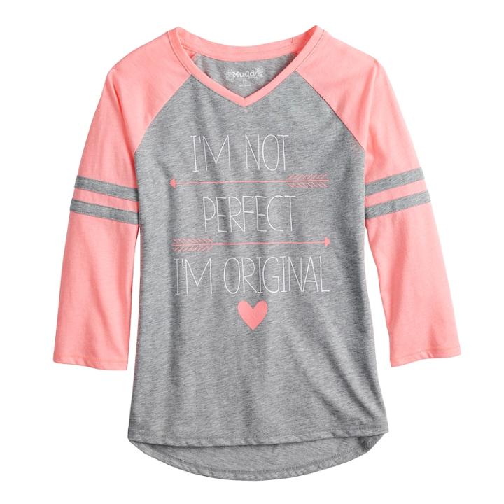 Girls 7-16 & Plus Size Mudd&reg; 3/4-sleeve Raglan Graphic Tee, Size: 20 1/2, Grey