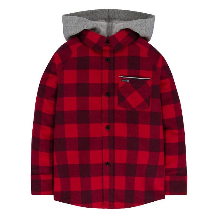 Boys 4-7 Hurley Hooded Button-down Flannel Shirt, Boy's, Size: 5, Dark Red