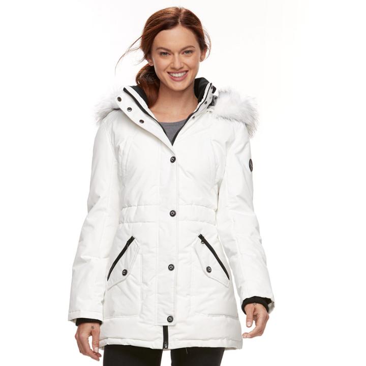 Women's Halitech Faux-fur Trim Parka, Size: Large, White