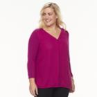 Plus Size Dana Buchman High-low V-neck Top, Women's, Size: 2xl, Dark Pink