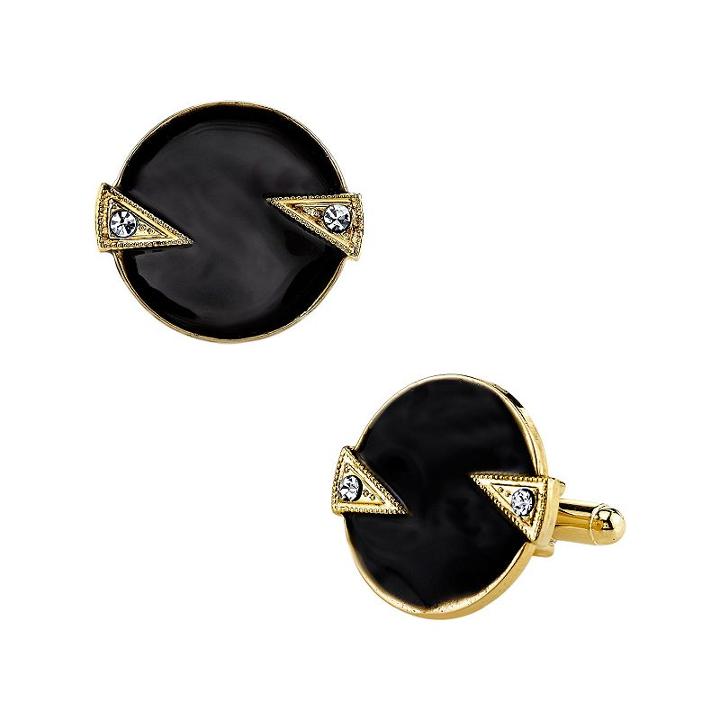 1928 Art Deco Circle Cuff Links, Men's, Multicolor