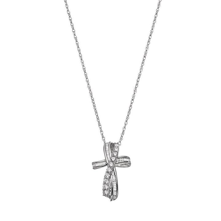 10k White Gold 1/2 Carat T.w. Diamond Cross Pendant Necklace, Women's, Size: 18