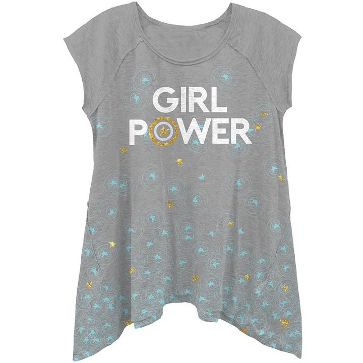 Girls 4-6x Marvel Captain America Girl Power Shark Bite Hem Tee, Size: 6x, Light Grey