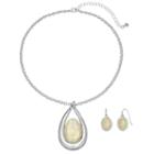 Teardrop Pendant Necklace & Oval Drop Earring Set, Women's, White