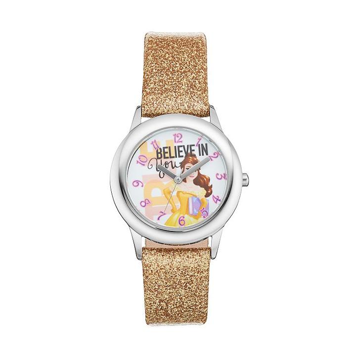 Disney Princess Belle Believe In You Kids' Leather Watch, Women's, Yellow