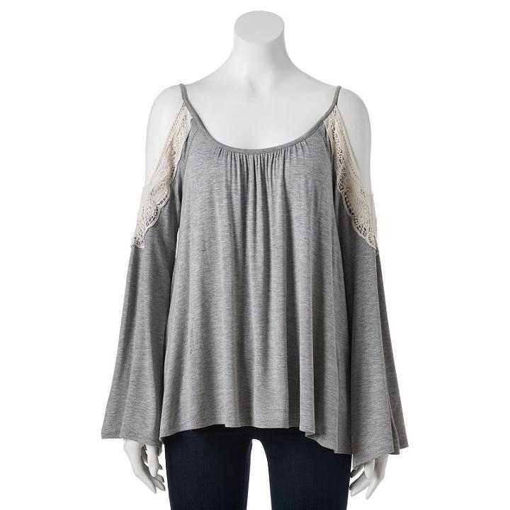 Juniors' Rewind Crochet Cold-shoulder Top, Girl's, Size: Medium, Grey Other