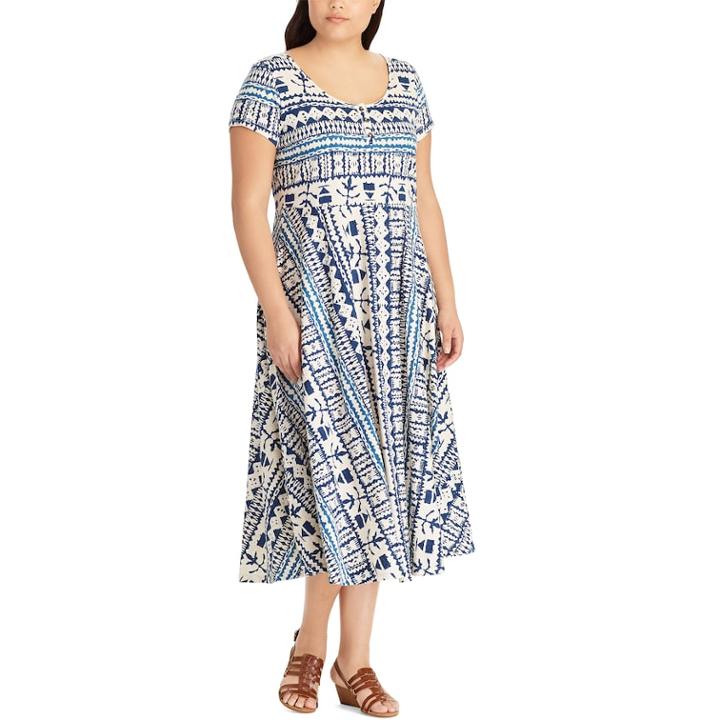 Plus Size Chaps Printed Midi Dress, Women's, Size: 3xl, White