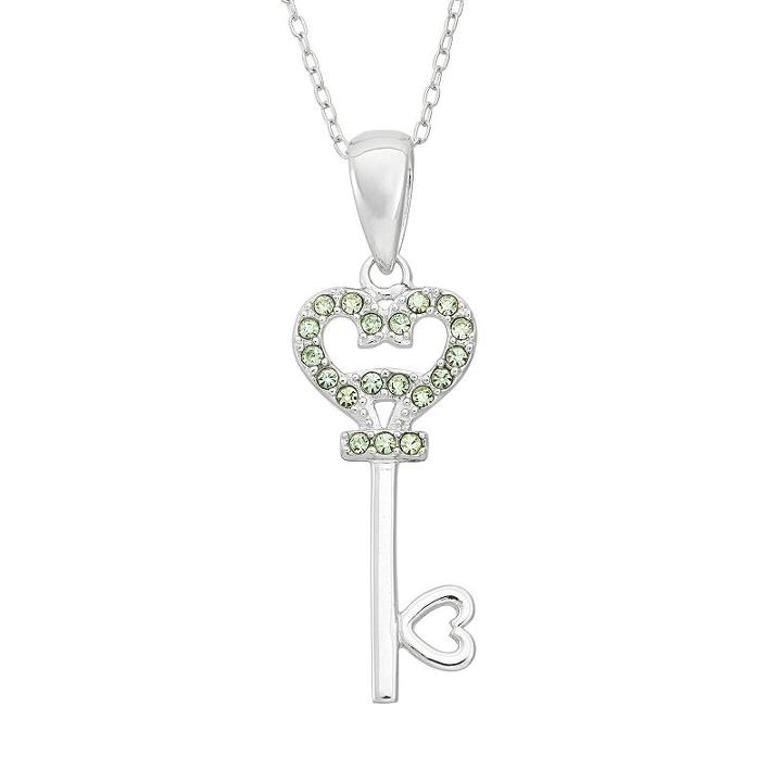 Crystal Sterling Silver Heart Key Pendant Necklace, Women's, Size: 18, White