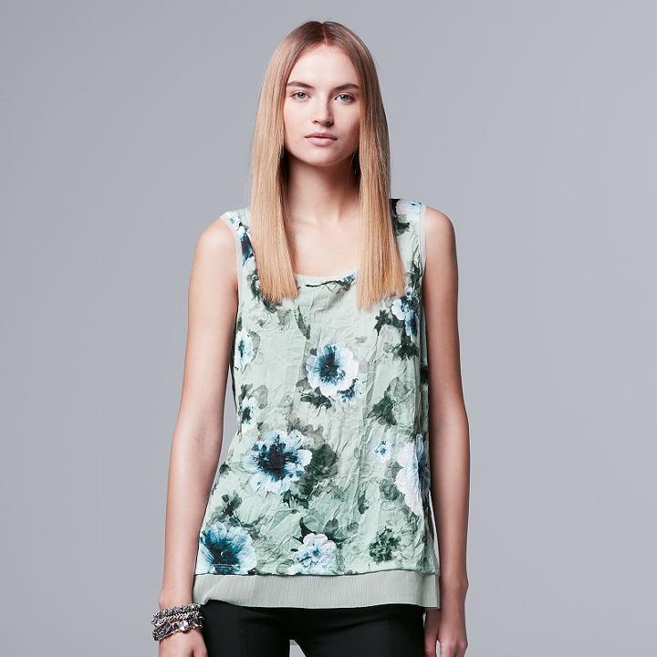Women's Simply Vera Vera Wang Crinkle Tank Top, Size: Small, Med Blue