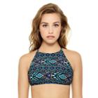 Juniors' Hot Water Tribal High-neck Bikini Top, Size: Medium, Turquoise/blue (turq/aqua)