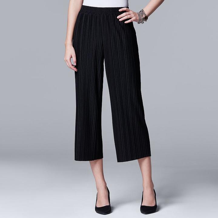 Women's Simply Vera Vera Wang Pleated Wide-leg Crop Pants, Size: Small, Black