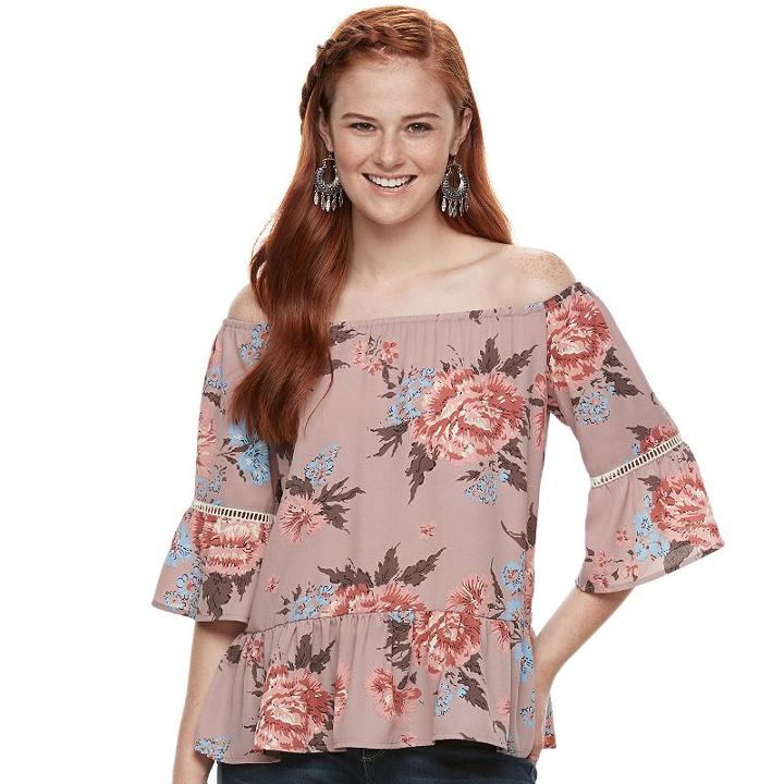 Juniors' Liberty Love Off-the-shoulder Bell Sleeve Top, Teens, Size: Medium, Purple Oth