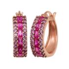 14k Rose Gold Over Silver Lab-created Ruby And Amethyst Hoop Earrings, Women's, Purple